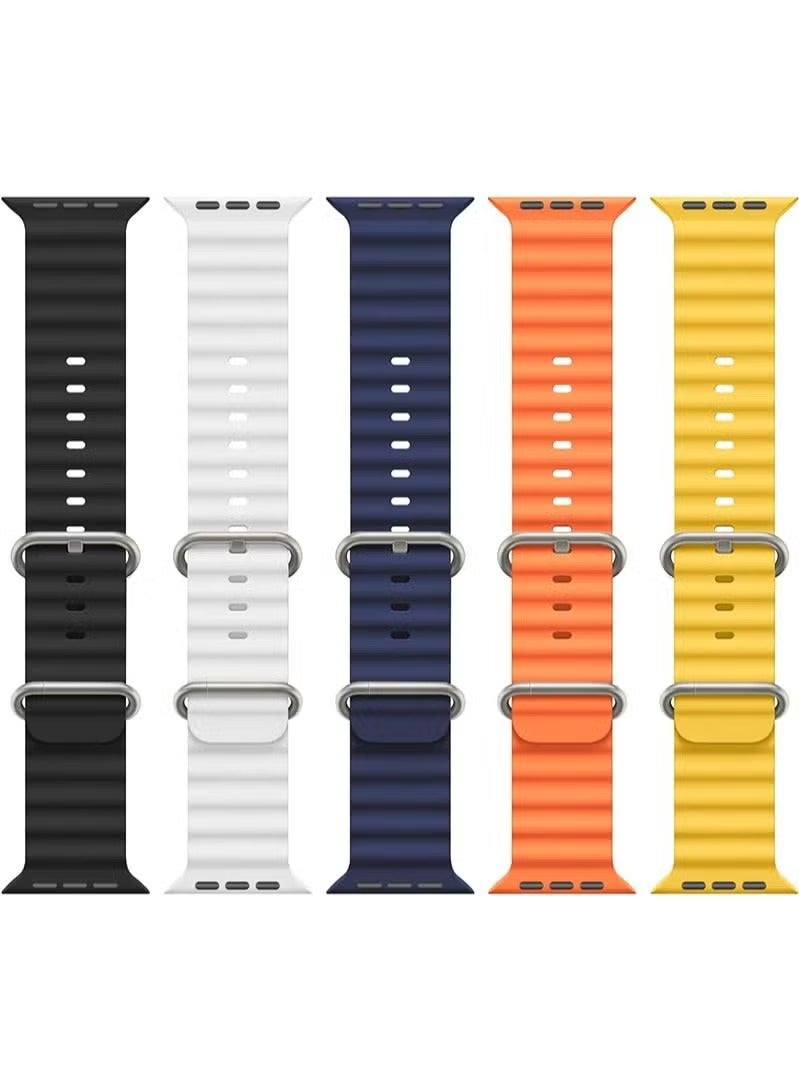 5 Pack Ocean Band Compatible with Apple Watch Ultra Band 49mm 45mm 44mm 42mm Men Women, Soft Silicone Sport Band Replacement Strap for Apple Watch Ultra iWatch Series 8 7 SE 6 5 4 3 2 1  - Image 2