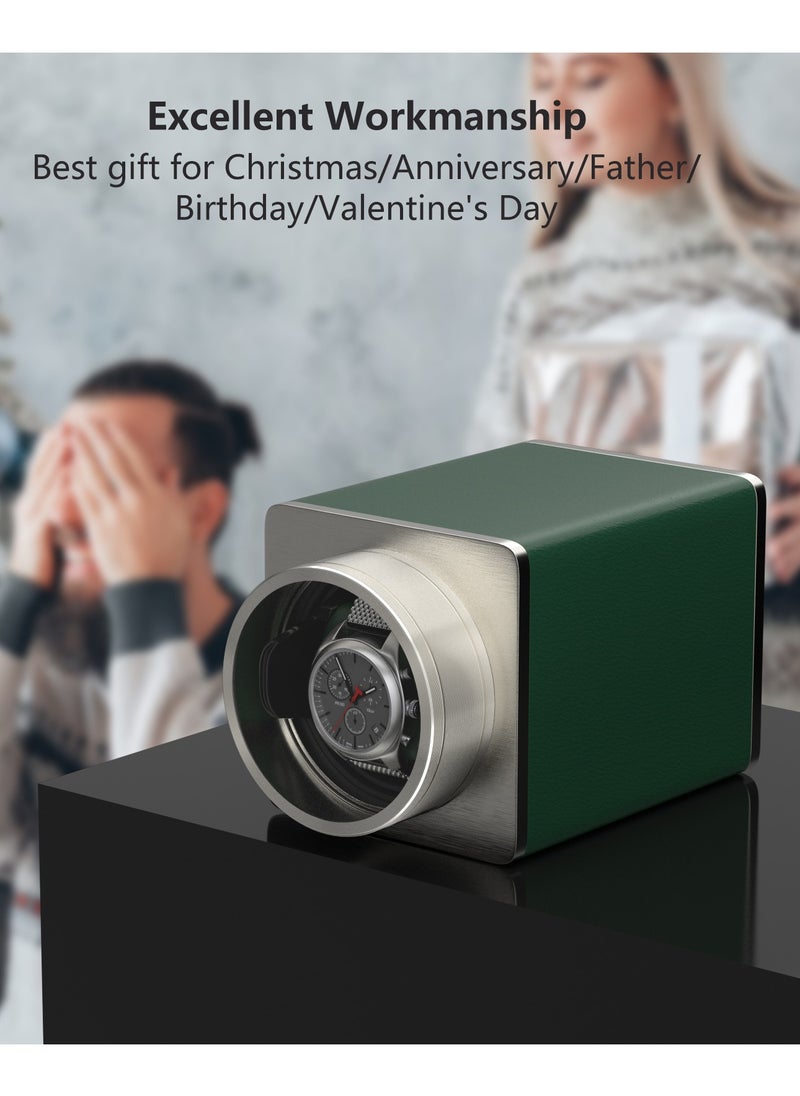 Eco-friendly Leather Single Watch Winder with Multiple Rotation Modes, Super Quiet Motor, Adjustabe Watch Pillow, Dual Power Supply for Travel