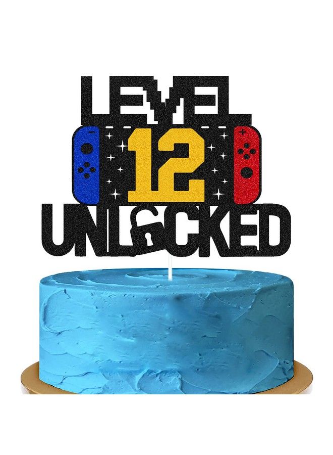 Level 12Nd Unlocked Sign Cake Topper Happy 12Nd Birthday Level Up Tenth Cake Decorations For Video Game Controller Themed Kids Boy Girl Bday Party Supplies Double Sided  - Image 2