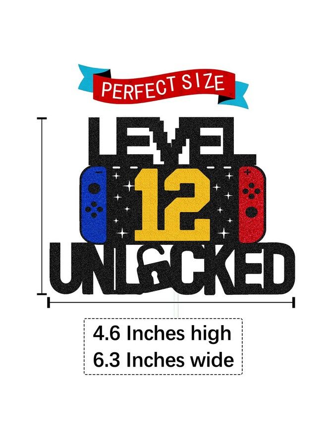 Level 12Nd Unlocked Sign Cake Topper Happy 12Nd Birthday Level Up Tenth Cake Decorations For Video Game Controller Themed Kids Boy Girl Bday Party Supplies Double Sided  - Image 4