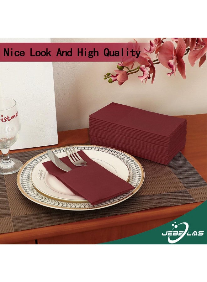 JEBBLAS Dinner Napkins with Built-in Flatware Pocket, Cloth Like Napkins, Red Linen-Feel Disposable Hand Napkins for Parties, Weddings, Dinners or Events, 16x16inches, Pack of 50, Bordeaux - Image 3