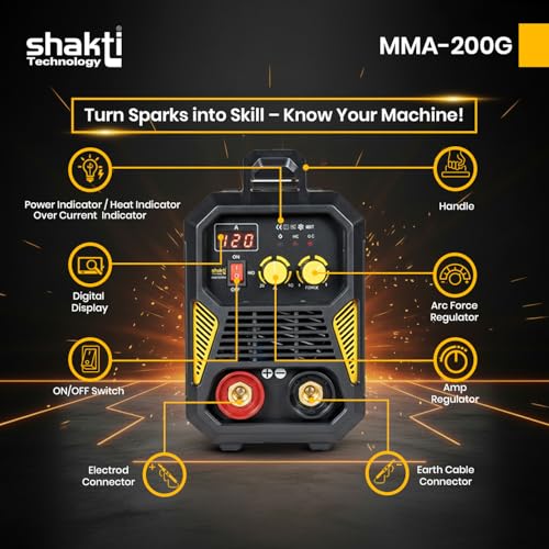 Shakti Technology MMA-200G Inverter ARC Compact Welding Machine (IGBT) 200A with Hot Start and Anti-Stick Functions - 1 Year Warranty, Metal, Multicolor - Image 4