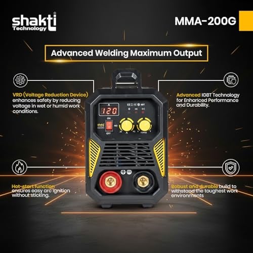 Shakti Technology MMA-200G Inverter ARC Compact Welding Machine (IGBT) 200A with Hot Start and Anti-Stick Functions - 1 Year Warranty, Metal, Multicolor - Image 5