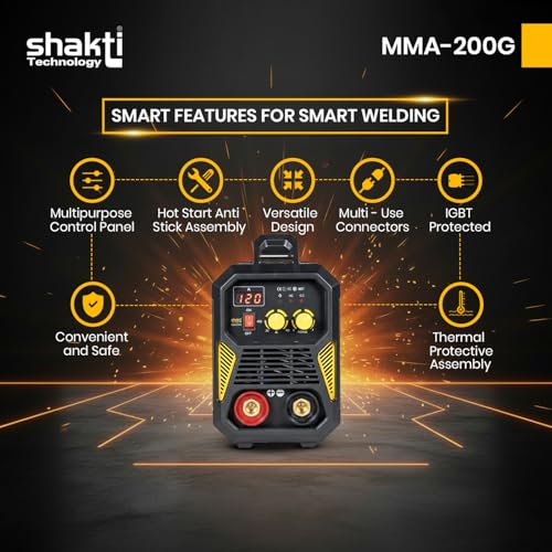 Shakti Technology MMA-200G Inverter ARC Compact Welding Machine (IGBT) 200A with Hot Start and Anti-Stick Functions - 1 Year Warranty, Metal, Multicolor - Image 3