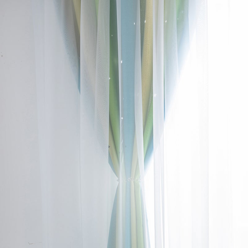 2pc Curtain Simple Gradient Hollow-out Star Pattern Double Layer Blackout Bedroom Living Room Insulation Curtain - Image 5