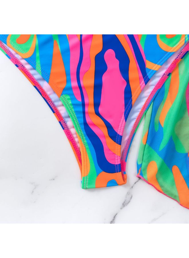 Generic Bikini European And American Multi-color Printing Three-piece Swimsuit Women's Mesh Blouse Split Bikini-Color:As Shown In Figure 1-Size:S - Image 5