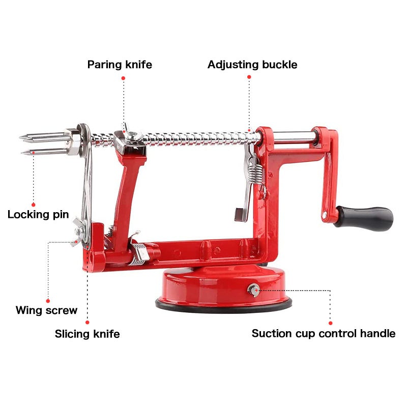 ACOTUM Apple Peeler, Slicer Corer Potato Peelers 3 In 1, Stainless Steel Heavy Duty Suction Cup Base And 7 Extra Blades (Red) - Image 2