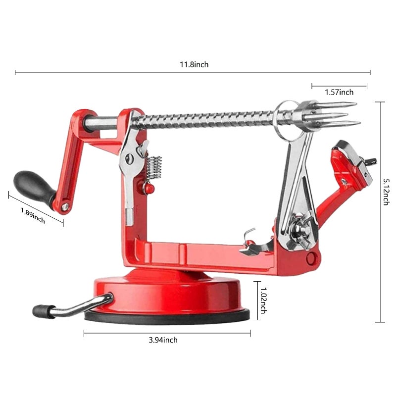 ACOTUM Apple Peeler, Slicer Corer Potato Peelers 3 In 1, Stainless Steel Heavy Duty Suction Cup Base And 7 Extra Blades (Red) - Image 3