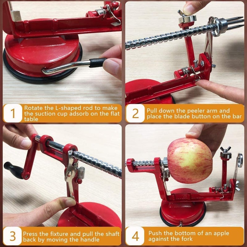 ACOTUM Apple Peeler, Slicer Corer Potato Peelers 3 In 1, Stainless Steel Heavy Duty Suction Cup Base And 7 Extra Blades (Red) - Image 5