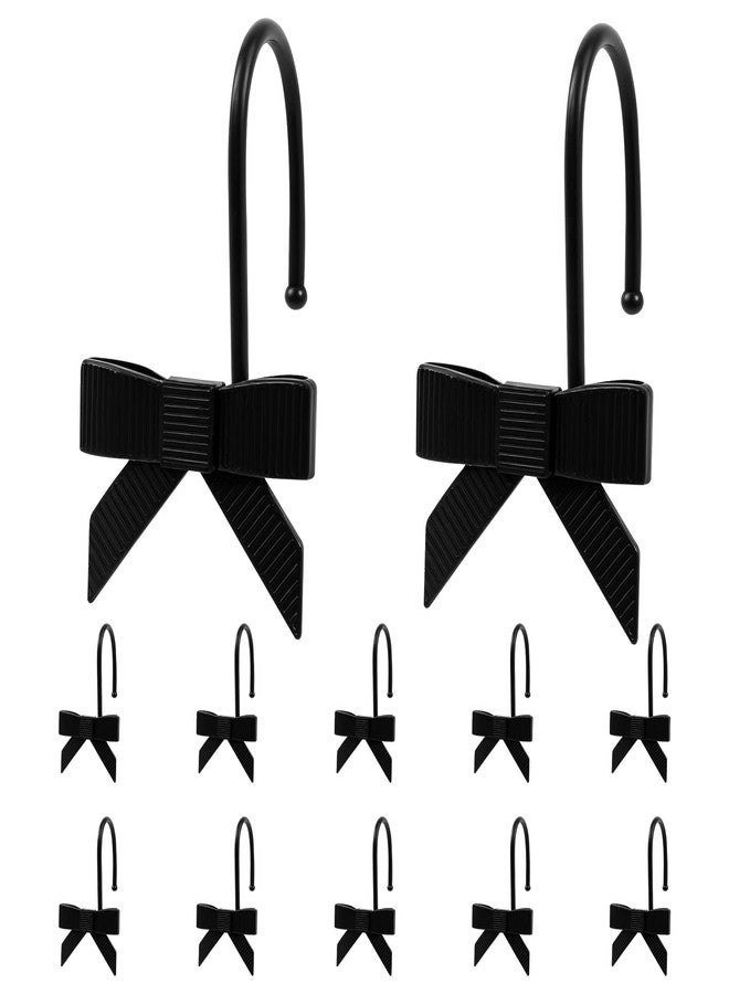 KarHoeGern 12pcs Black Bow Shower Curtain Hooks Decorative Smooth Sliding Shower Curtain Rings Hangers Cute Black Bow Bathroom Decor for Bathroom Nursery Art Decors Girl Room - Image 1