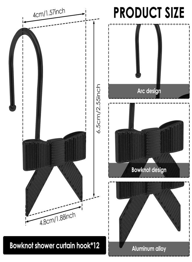 KarHoeGern 12pcs Black Bow Shower Curtain Hooks Decorative Smooth Sliding Shower Curtain Rings Hangers Cute Black Bow Bathroom Decor for Bathroom Nursery Art Decors Girl Room - Image 5