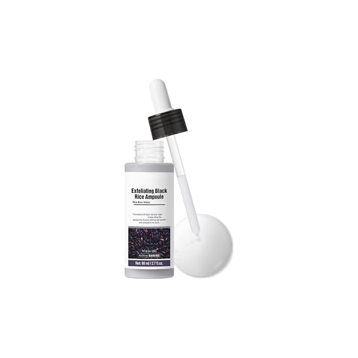 Exfoliating Black Rice Ampoule, Exfoliating Essence Serum, Daily Gentle Face & Body Care for Pore Refining & Hydration, Blackhead Remover, Deep Cleansing Exfoliation