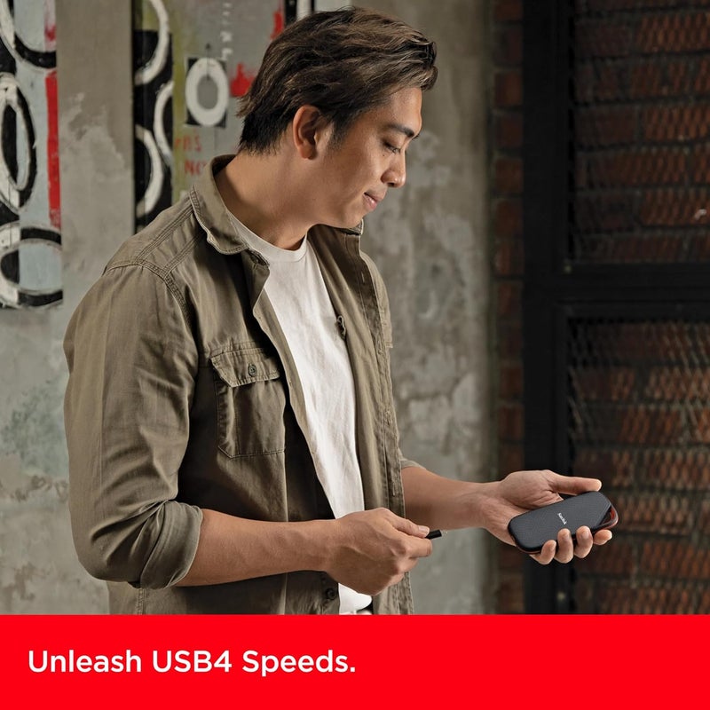 سانديسك قرص صلب محمول 2 تيرابايت Extreme PRO مع USB4، سرعة قراءة تصل إلى 3800 ميجابايت/ثانية وسرعة كتابة 3700 ميجابايت/ثانية، USB-C، USB 3.2، متوافق مع الإصدارات السابقة، مقاوم للماء والغبار IP65 - SDSSDE82-2T00-G25 - Image 1