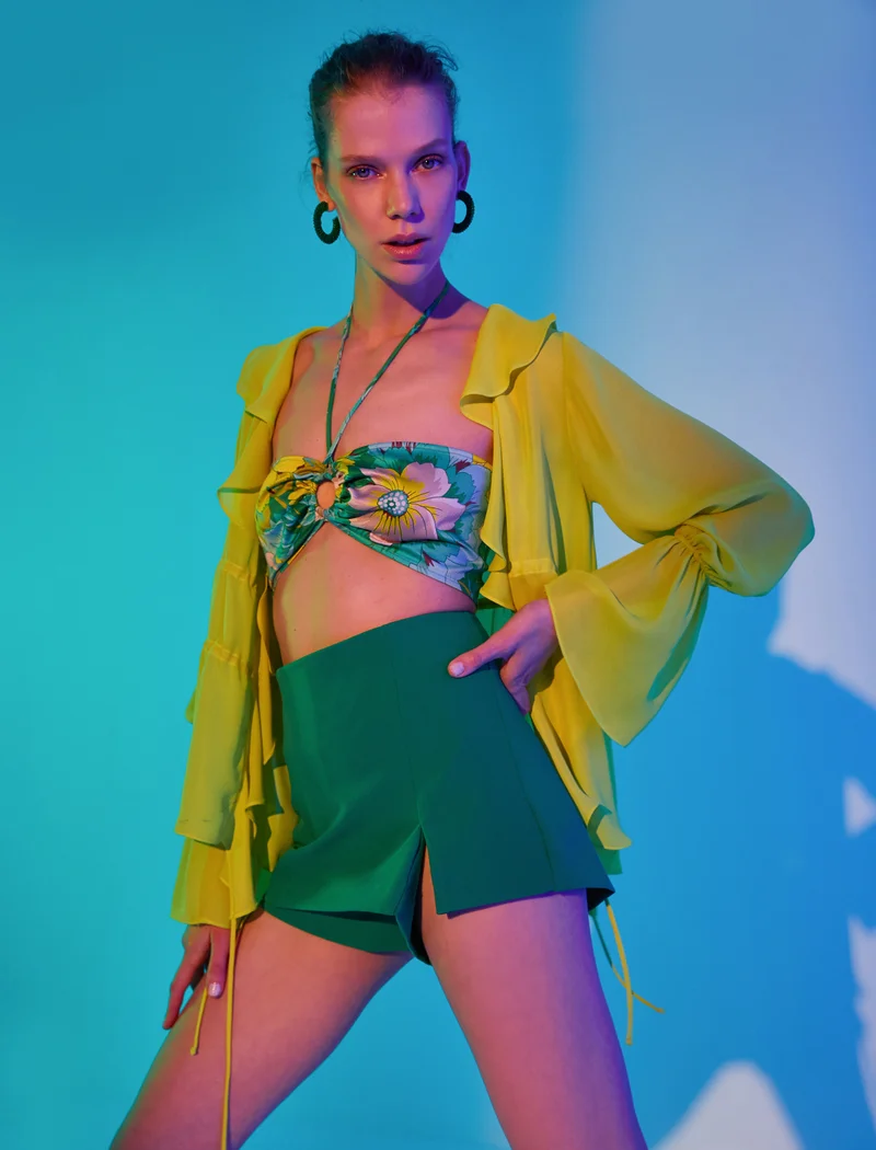 كوتون Aqua Side-Slit Mini Skirt