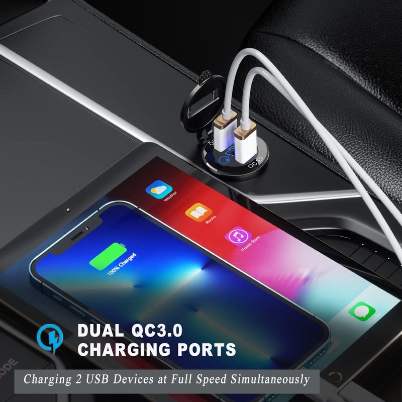 GemCoo 2 Packs PD Type C Car Charger Socket & Dual Quick Charge 3.0 Ports Aluminum, 60W USB C Triple 12V USB Socket Aluminum Car Charger with Touch Switch, Waterproof PD Charge for Car Boat Marine RV - Image 3