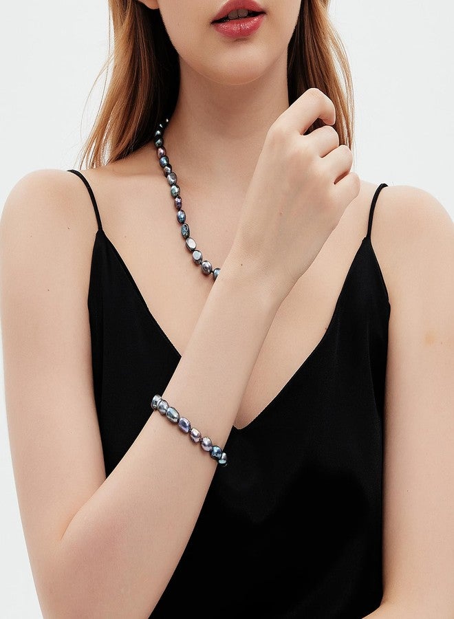 YAMI Black Pearl Bracelet - Natural Saltwater Cultured Baroque Pearl (8-9.5mm) on Stretch Bracelet, Elegant Luxurious Jewelry Gift for Women for Anniversaries, Birthdays, and Mother's Day - Image 3