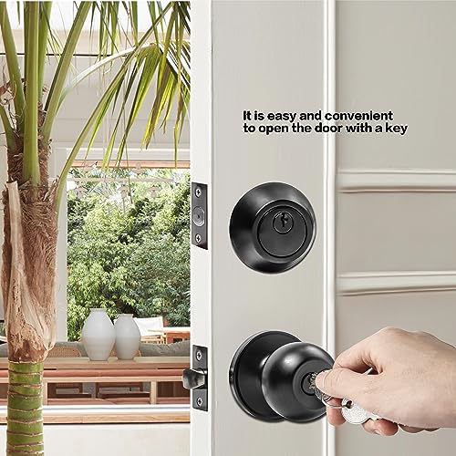 Cielsa Dawn Front Door Lock Set Exterior Door Lock Set with Deadbolt, Single Cylinder Deadbolt Lock and Door Knob Set, Keyed Alike,Matte Black Door Knob and Deadbolt Set(1Pack Set) - Image 3
