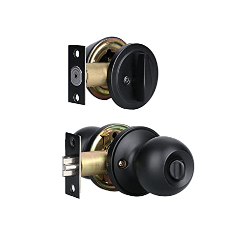 Cielsa Dawn Front Door Lock Set Exterior Door Lock Set with Deadbolt, Single Cylinder Deadbolt Lock and Door Knob Set, Keyed Alike,Matte Black Door Knob and Deadbolt Set(1Pack Set) - Image 2