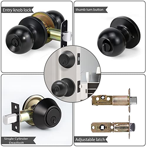 Cielsa Dawn Front Door Lock Set Exterior Door Lock Set with Deadbolt, Single Cylinder Deadbolt Lock and Door Knob Set, Keyed Alike,Matte Black Door Knob and Deadbolt Set(1Pack Set) - Image 5