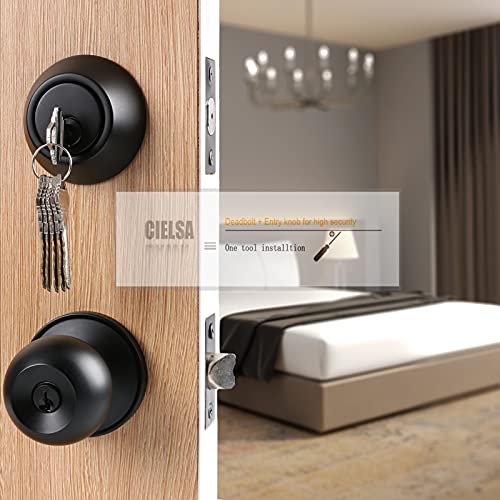 Cielsa Dawn Front Door Lock Set Exterior Door Lock Set with Deadbolt, Single Cylinder Deadbolt Lock and Door Knob Set, Keyed Alike,Matte Black Door Knob and Deadbolt Set(1Pack Set) - Image 4