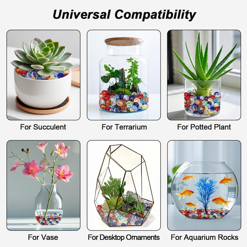 Virekm Mini Glass Gems for Vase,Mixed Colour Glass Stones Flat Bottom Marble Beads for Aquarium Fish Tank Planter Crafts Home Decorative Art Craft Vase Filler (Colorful, 1 Pound) - Image 5
