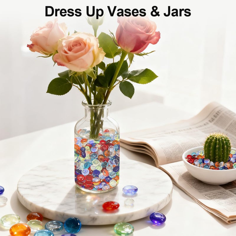 Virekm Mini Glass Gems for Vase,Mixed Colour Glass Stones Flat Bottom Marble Beads for Aquarium Fish Tank Planter Crafts Home Decorative Art Craft Vase Filler (Colorful, 1 Pound) - Image 3
