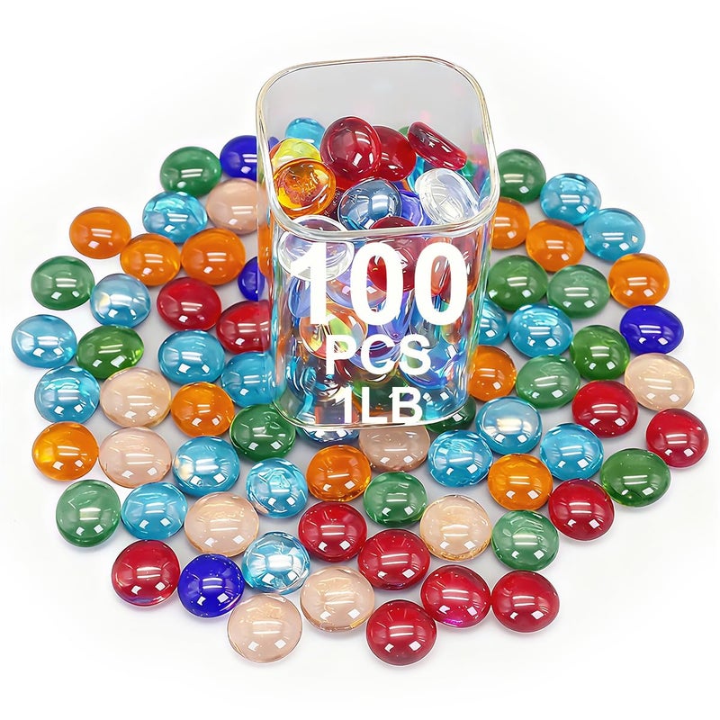 Virekm Mini Glass Gems for Vase,Mixed Colour Glass Stones Flat Bottom Marble Beads for Aquarium Fish Tank Planter Crafts Home Decorative Art Craft Vase Filler (Colorful, 1 Pound) - Image 1