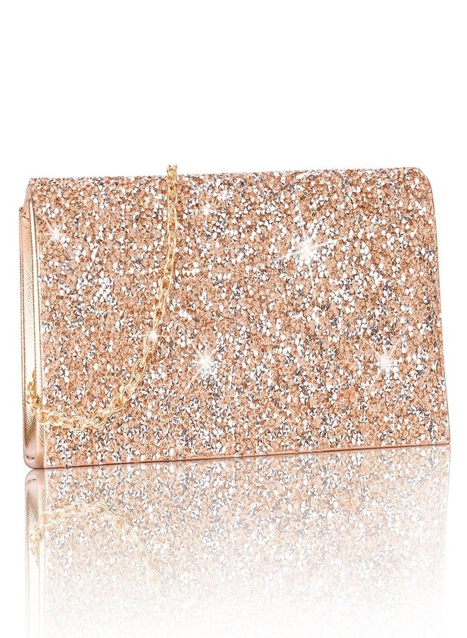 Larcenciel Women's Evening Handbags, Bling Rhinestone Purse w/Chain, Stunning Rose Gold Envelope Clutch Bag, Formal Shoulder Crossbody Bag for Prom, Bachelor Party, Wedding Cocktail Date,7.9x3.9x1.8in - Image 1
