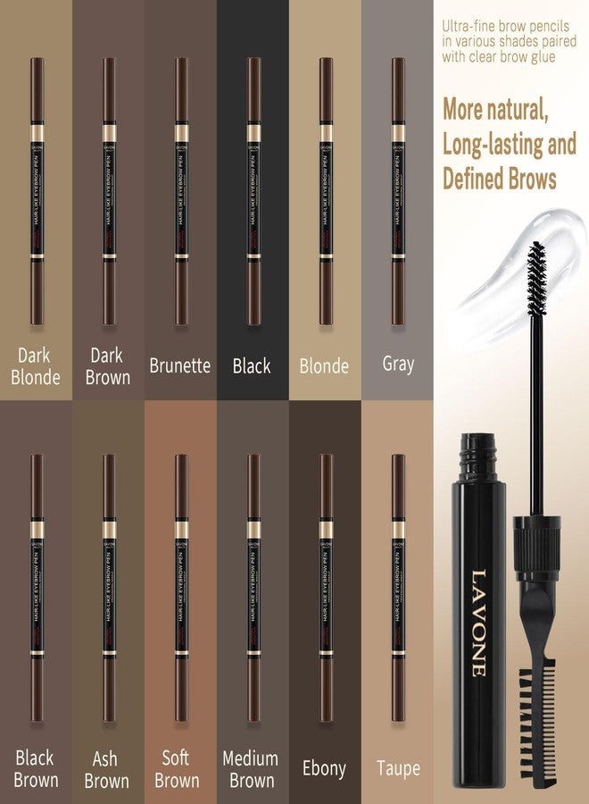 LAVONE Microblading Eyebrow Pen Kit - Waterproof Brow Makeup Set with Eyebrow Pencil, Eyebrow Gel Clear, Eyeliner, Dual-ended Eyebrow Brush, Natural Looking Brows with Long-Lasting All-Day Hold - Brunette - Image 2