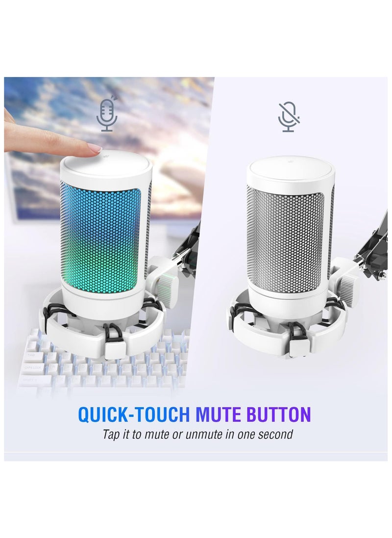 FIFINE FIFINE Streaming Gaming USB Microphone Kit, PC Condenser RGB Mic Compatible with PS4/PS5, Plug and Play for Music Recording, Online Game, Discord, Twitch, with Pop Filter, Shock Mount-A6T White  - Image 2