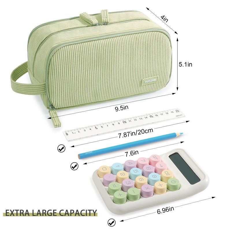 Nuozme 3 Compartment Pencil Case,Large Capacity School Supplies Pencil bag with Easy Handle, Soft Corduroy Pencil Pouch, Aesthetic Supply Pen Case Bag Organizer For Teen Girls College (Green) - Image 5