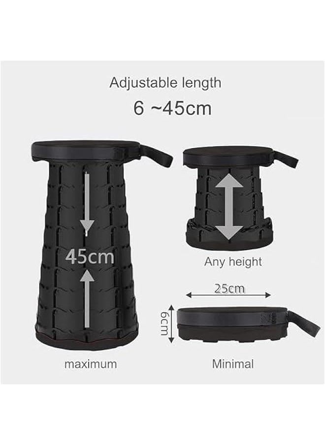 ﻿Upgraded Portable Collapsible Stool, Height Adjustable, Lightweight, Retractable Camping Seat Travel Chair, Foldable Footrest for Camping Fishing Hiking BBQ - Max Load 440lbs / 200kg(Black)