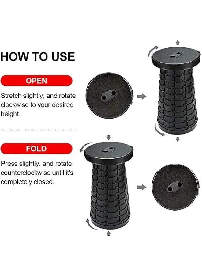 ﻿Upgraded Portable Collapsible Stool, Height Adjustable, Lightweight, Retractable Camping Seat Travel Chair, Foldable Footrest for Camping Fishing Hiking BBQ - Max Load 440lbs / 200kg(Black)