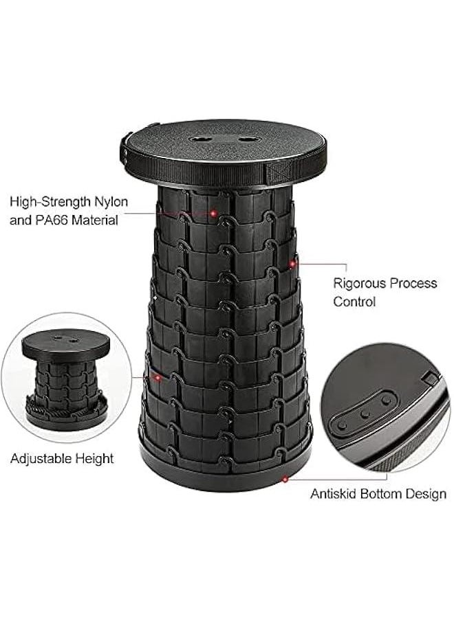 ﻿Upgraded Portable Collapsible Stool, Height Adjustable, Lightweight, Retractable Camping Seat Travel Chair, Foldable Footrest for Camping Fishing Hiking BBQ - Max Load 440lbs / 200kg(Black)