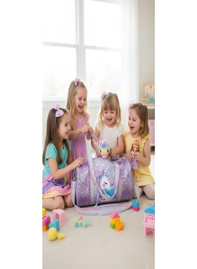 Happy Hues Unicorn Duffel Bag for Girls - Rainbow Glitter Kids Travel Bag with Shoe Compartment - Dance & Gymnastics Bag, Waterproof Overnight Weekender Bag for Toddlers & Teens (Purple Sparkle) - Image 5