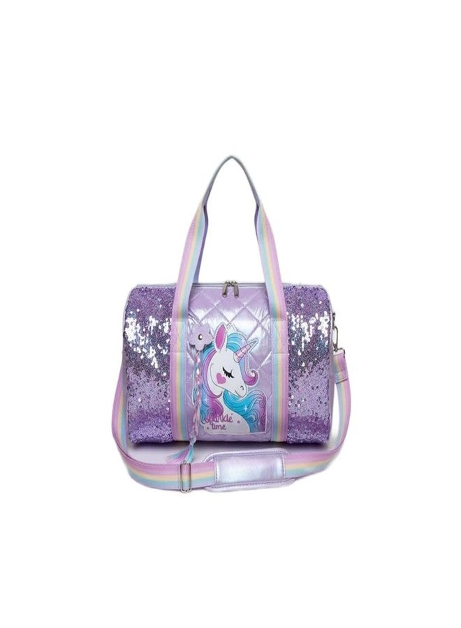 Happy Hues Unicorn Duffel Bag for Girls - Rainbow Glitter Kids Travel Bag with Shoe Compartment - Dance & Gymnastics Bag, Waterproof Overnight Weekender Bag for Toddlers & Teens (Purple Sparkle) - Image 1