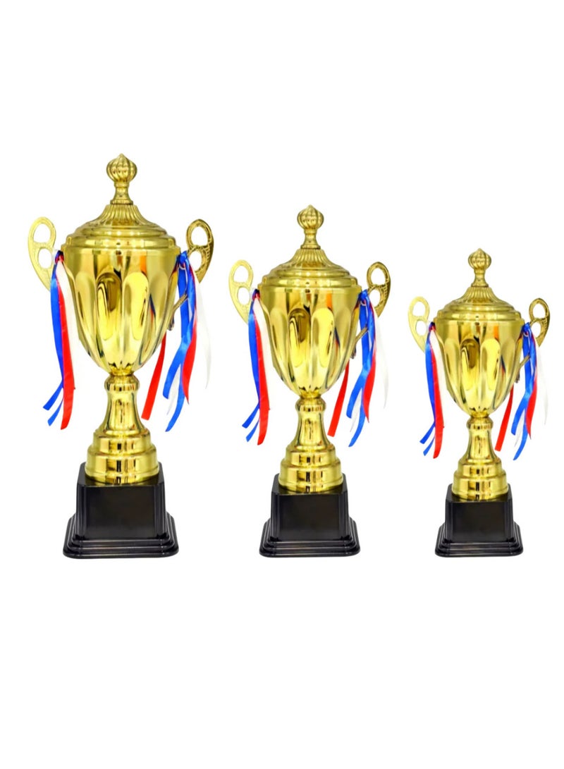 سبال مجموعة من 3 كؤوس ذهبية - 52 سم، 46 سم، 41 سم - كؤوس جوائز معدنية كبيرة للرياضة والمسابقات المدرسية والفعاليات المؤسسية - Image 1