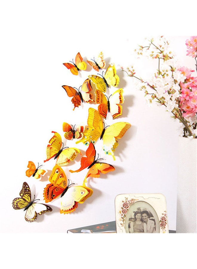 Y&D 12-Piece 3D Wall Stickers Butterfly Double Layers Multicolour