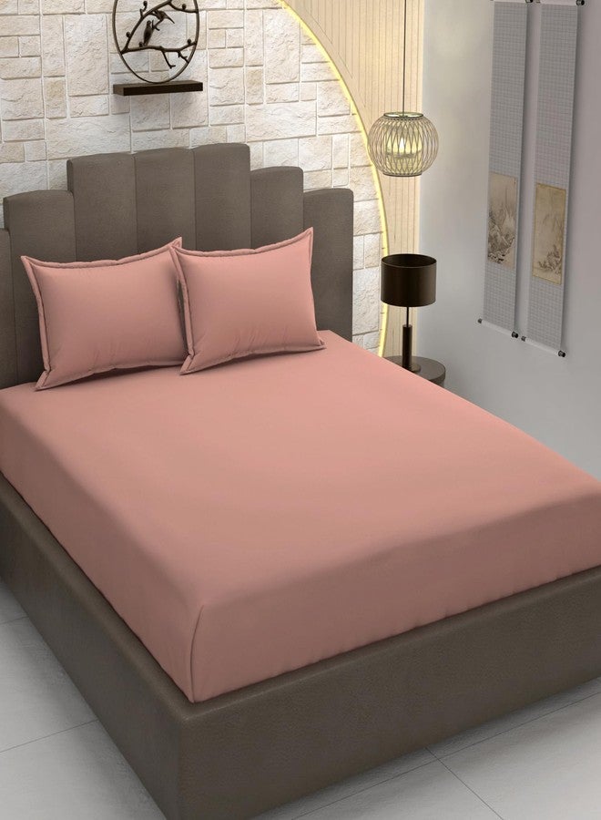 TIB® Glace Cotton King Size Elastic Bedsheet with 2 Pillow Covers, 140 GSM, 72x78x8 Inches. (Pink) - Image 1