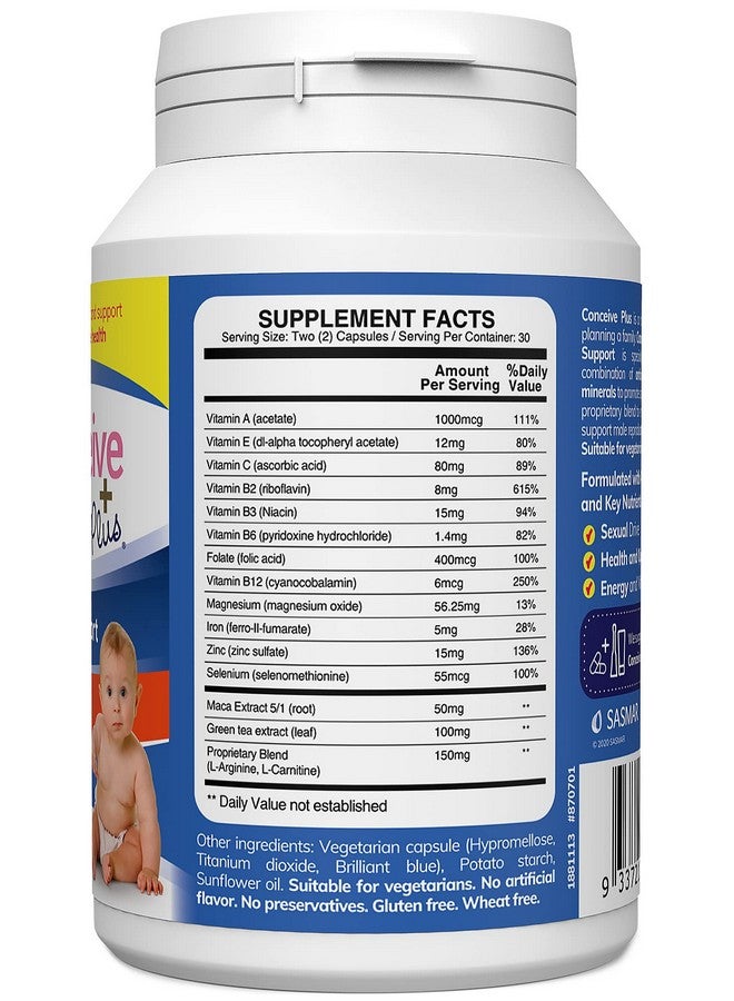 CONCEIVE PLUS Fertility Support for Men | Fertility Supplements for Men with Zinc, Vitamin C, E, Selenium | Motility Activator Multivitamin for Sperm Health & Conception | 60 Caps for 30 Days - Image 3