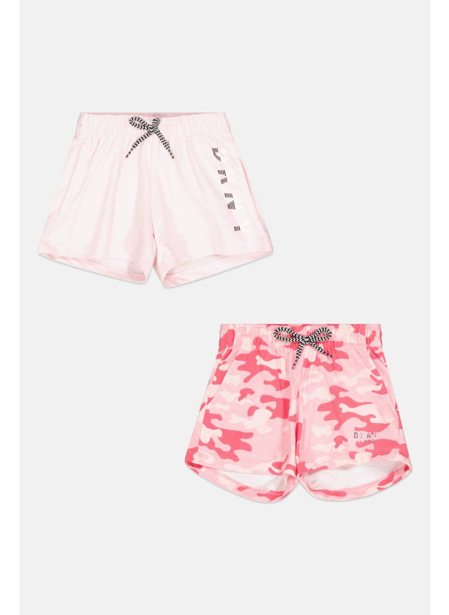 DKNY Sport Kids Girl 2 Pcs Sportswear  Fit Outdoor Shorts, Pink Combo  - Image 1