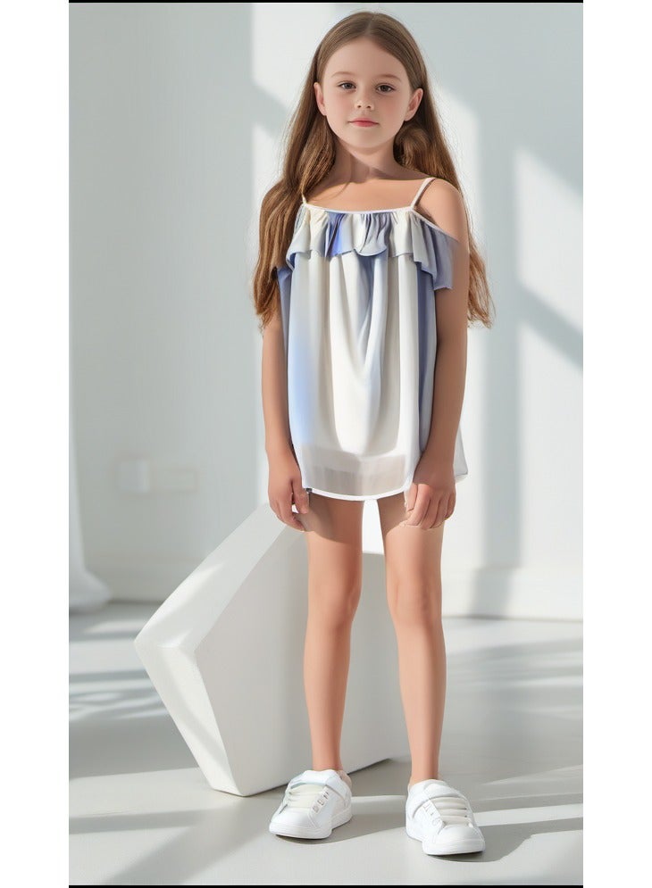 Ralph Lauren Kids Baby Blue Off Shoulder Dress - Size 6 - Image 1