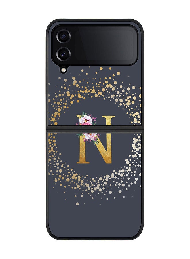 Stylizedd Rugged Black edge case for Samsung Galaxy Z Flip4 Slim fit Soft Case Flexible Rubber Edges TPU Gel Thin Cover - Custom Monogram Initial Letter Floral Pattern Alphabet - N (Grey) - Image 1
