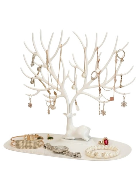 Tree Shape Jewelry Holder for Necklace Storage Plastic Jewelry Display Stand for Earrings Bracelets Necklaces Jewelry Display Tray - White