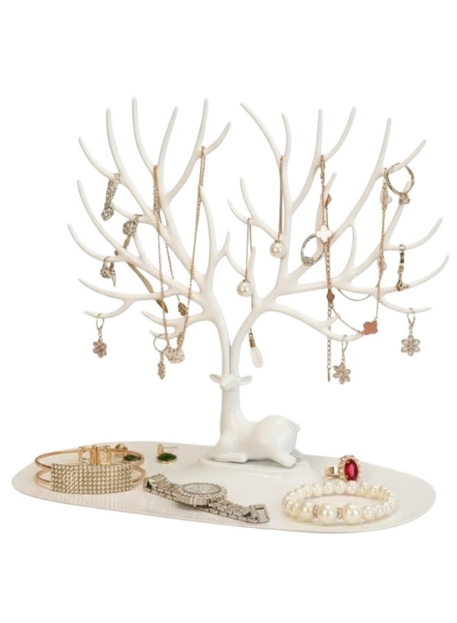Tree Shape Jewelry Holder for Necklace Storage Plastic Jewelry Display Stand for Earrings Bracelets Necklaces Jewelry Display Tray - White - Image 1