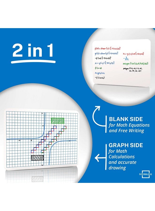 Scribbledo 12 Pack Dry Erase Xy Axis Graph Lap Boards 9” X 12” For Student And Classroom Use, Math White Board - Double Sided White Boards With 12 Erasers Included - Image 3
