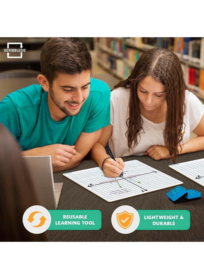 Scribbledo 12 Pack Dry Erase Xy Axis Graph Lap Boards 9” X 12” For Student And Classroom Use, Math White Board - Double Sided White Boards With 12 Erasers Included - Image 5