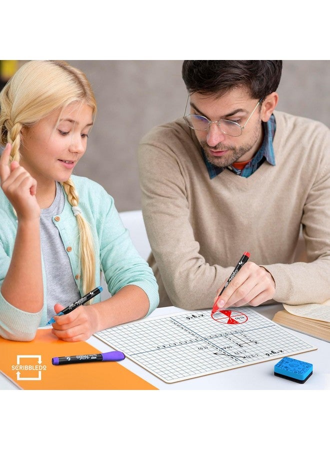 Scribbledo 12 Pack Dry Erase Xy Axis Graph Lap Boards 9” X 12” For Student And Classroom Use, Math White Board - Double Sided White Boards With 12 Erasers Included - Image 4