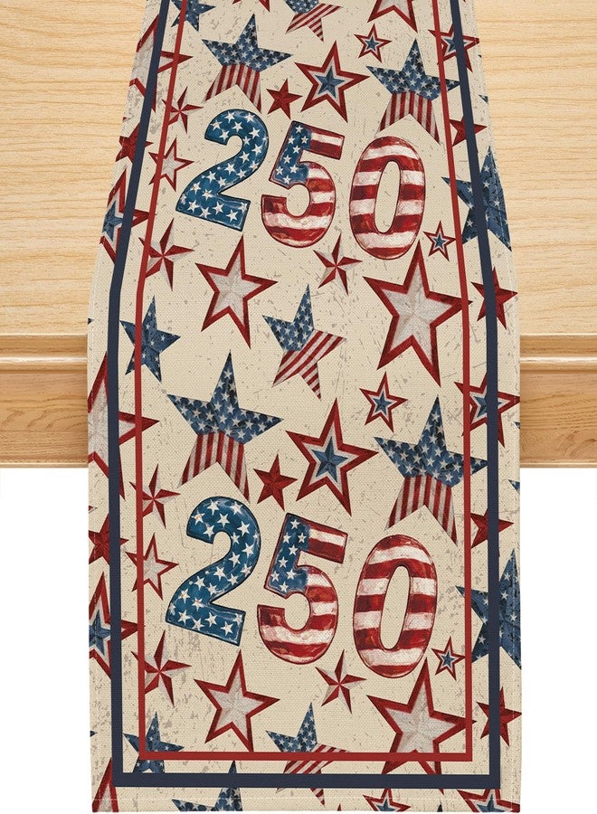 Siilues 4th of July Table Runner, 250 Anniversary USA Table Runner Blue Red Stars America Memorial Day Patriotic Decorations 1776 250th Anniversary Merchandise Home Party Decor Table Decorations 13x108 Inch - Image 1