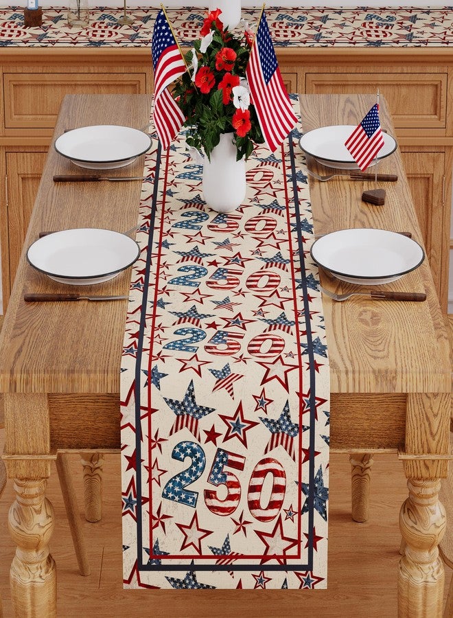 Siilues 4th of July Table Runner, 250 Anniversary USA Table Runner Blue Red Stars America Memorial Day Patriotic Decorations 1776 250th Anniversary Merchandise Home Party Decor Table Decorations 13x108 Inch - Image 2